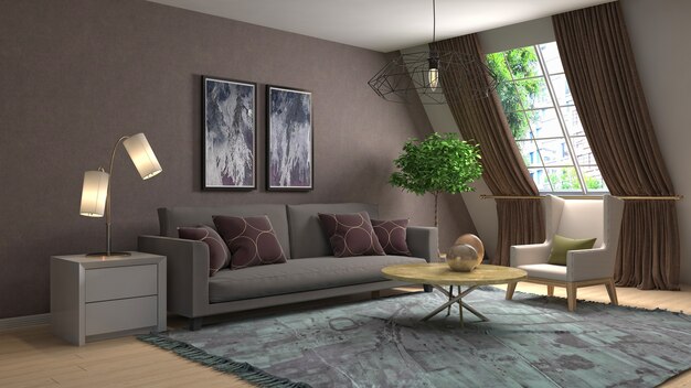 Living area sofa set interior